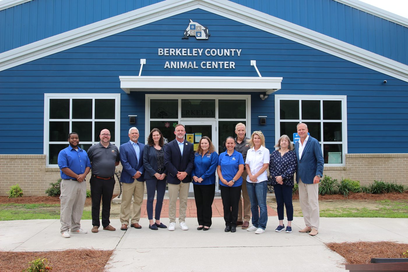 Amy Stern with county staff and volunteers outside the Berkeley County Animal Center